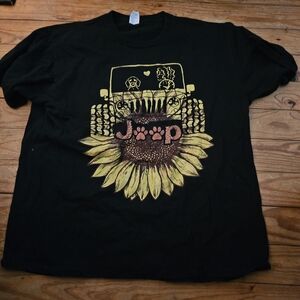 Jeep Black Tee with Sunflower Graphic